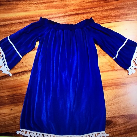 Wrangler Women's Navy Blue Off the Shoulder Tassel Fringe Dress Size Small - Picture 4 of 5